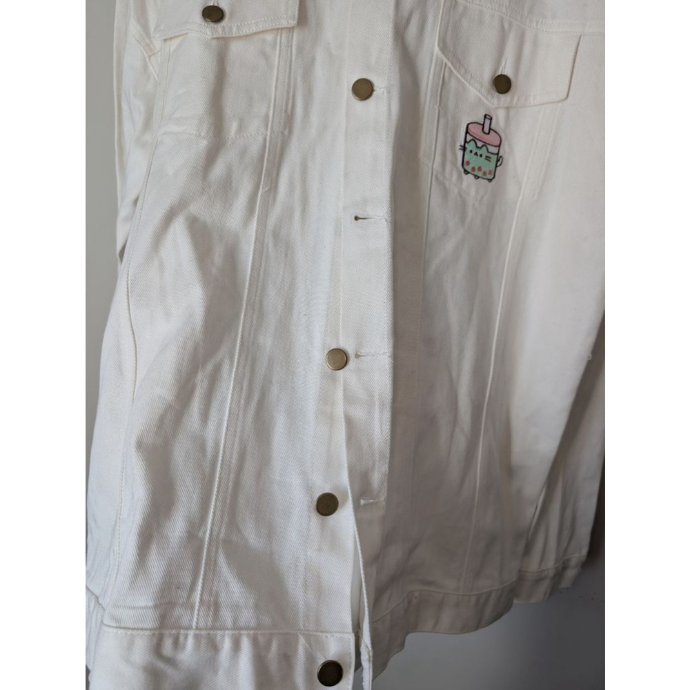 Pusheen White Denim Jean Jacket XL with Boba Cat Patch - Picture 4 of 5